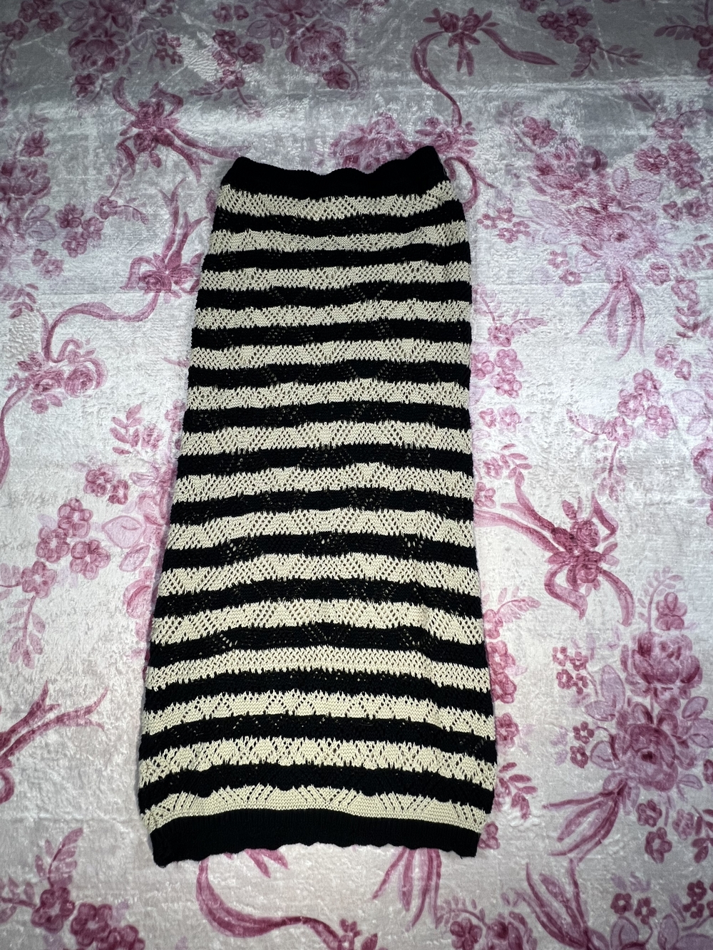 Freshman Black & Cream Striped Knit Maxi Skirt